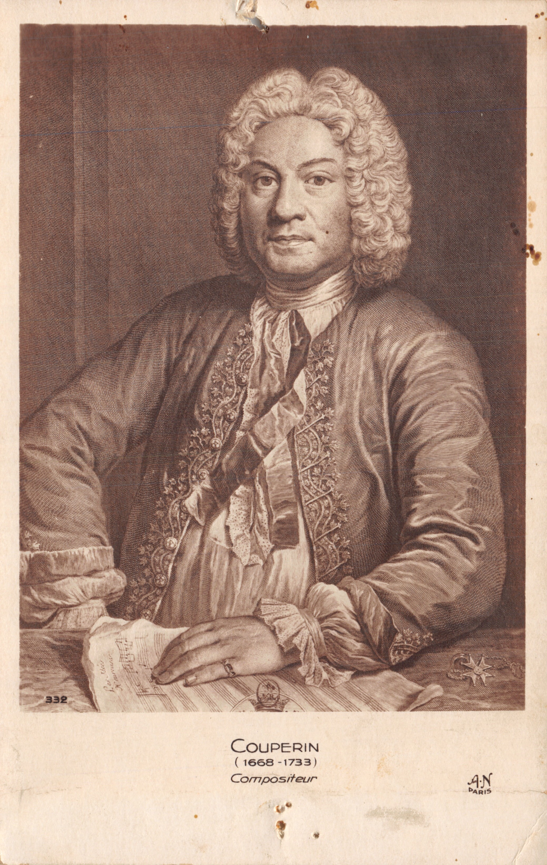 Couperin — portrait du compositeur (1668-1733) — éditeur A.N. PARIS, n° 332