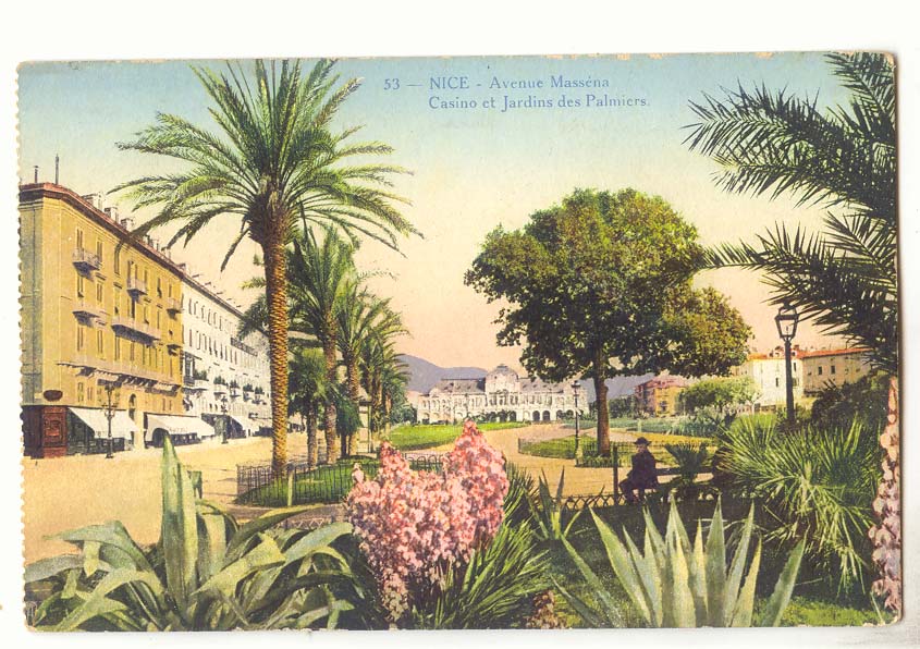 Nice CPA Avenue Massena Casino et jardins des palmiers