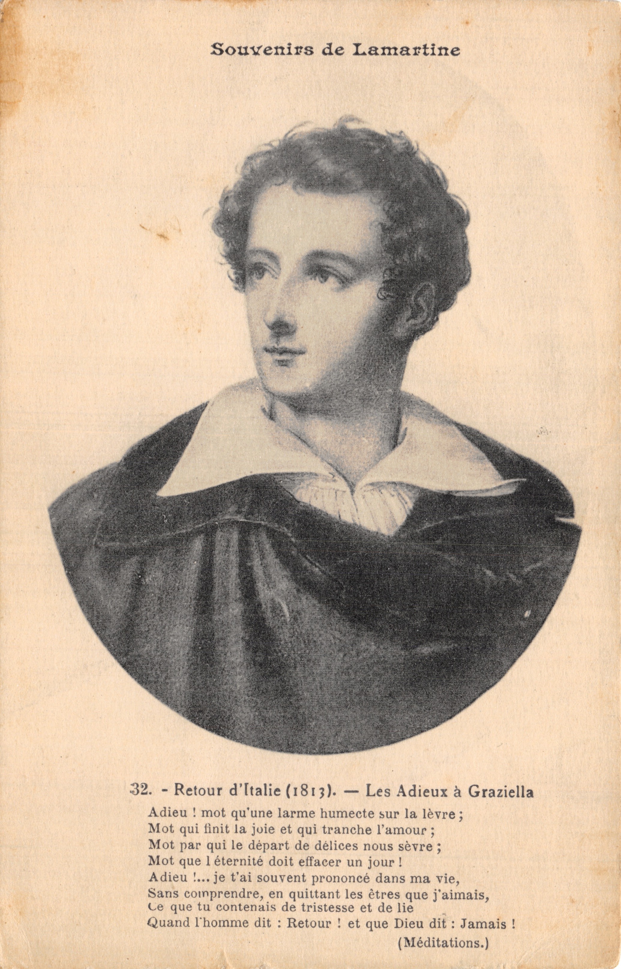 Portrait de Lamartine — Souvenirs de Lamartine, n°32, éditeur L. Petit phot.-édit. Mâcon