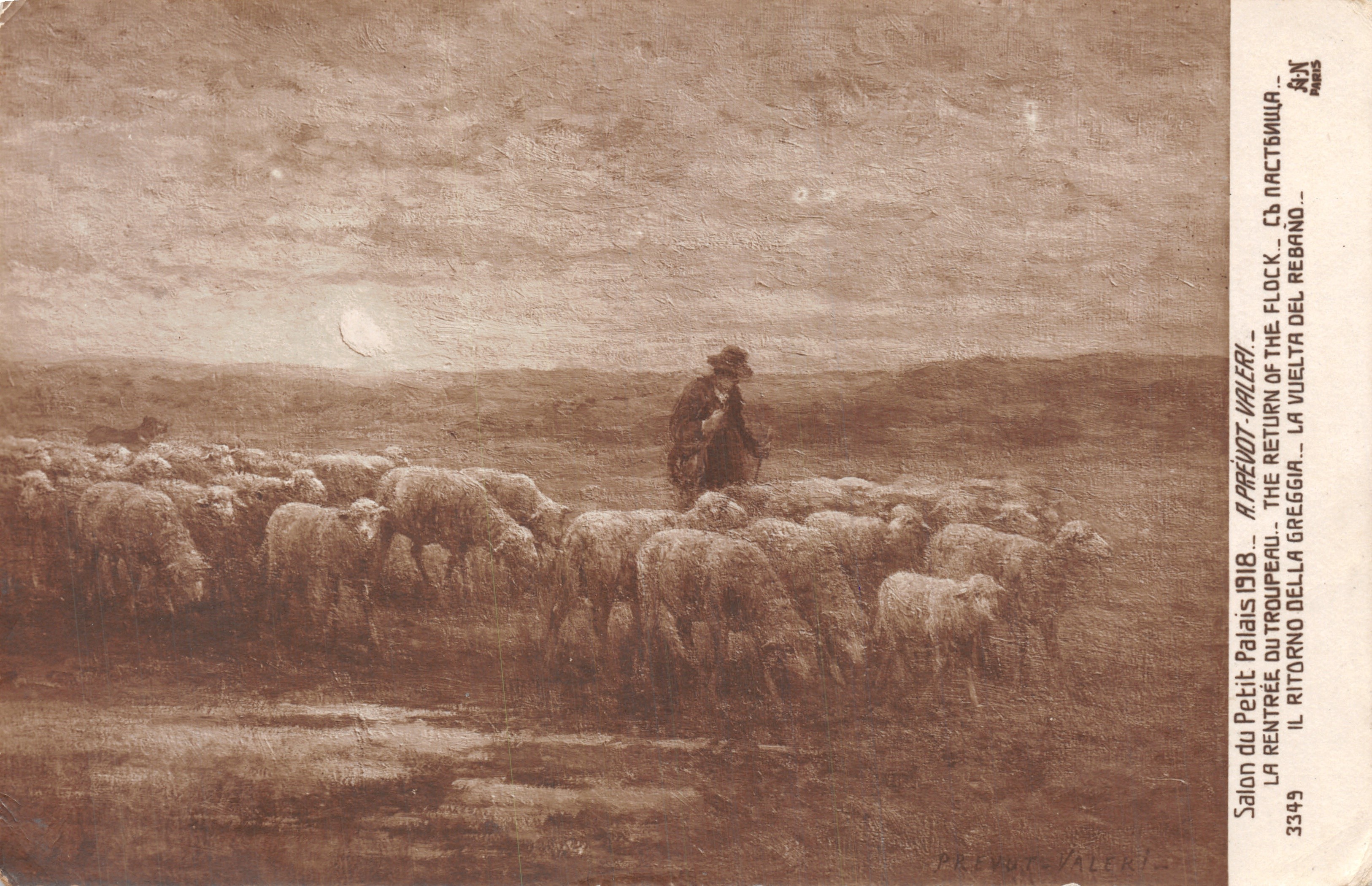 Le retour du troupeau — scène pastorale — A. PAREVOT-VALERY, Salon du Petit Palais 1918, n° 3349