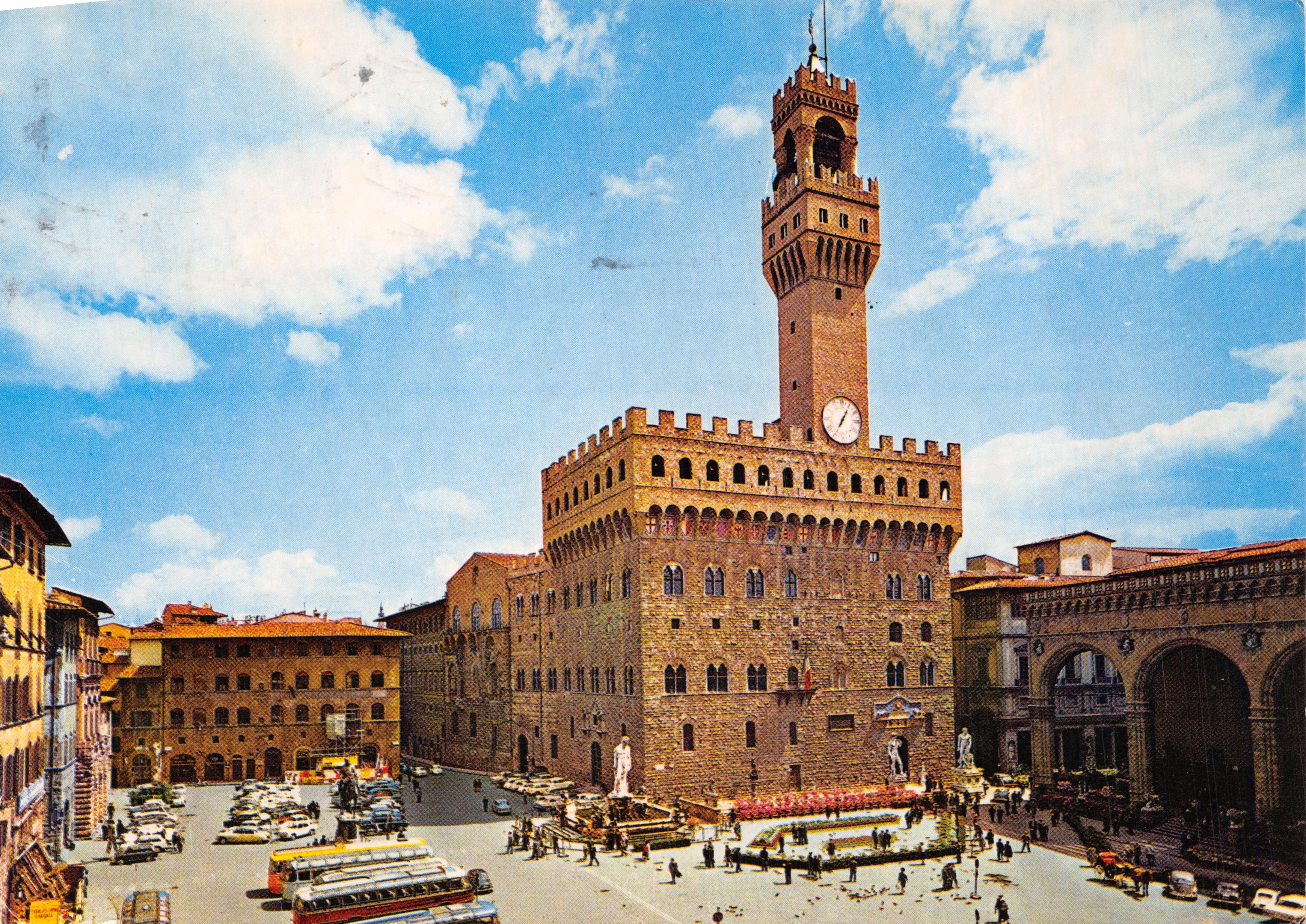 Piazza della Signoria — Palazzo Vecchio avec son tour et fontaine — éditeur O.V.E.T. n°217