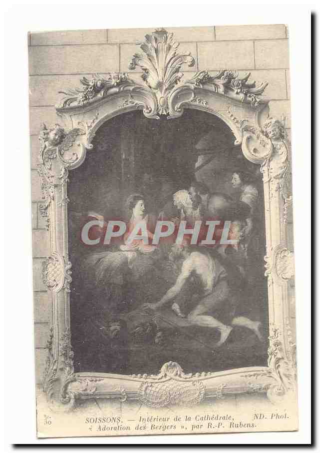 Soisson CPA Interieur de la cathedrale Adoration des bergers par R P Rubens
