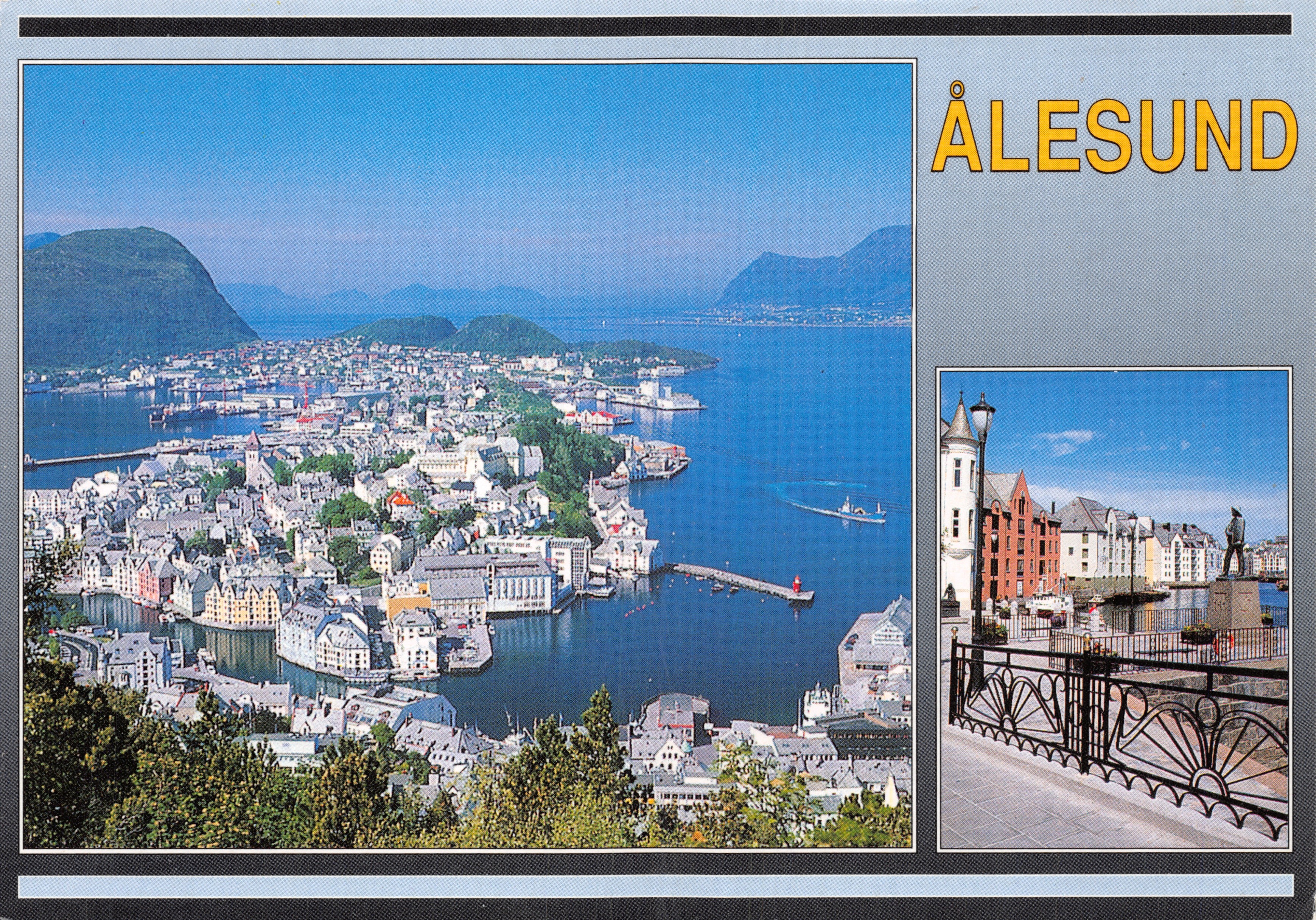 Vue panoramique d'Ålesund — ville portuaire nichée entre les montagnes — éditeur Aune FORLAG AS, n° de série M-14611-2