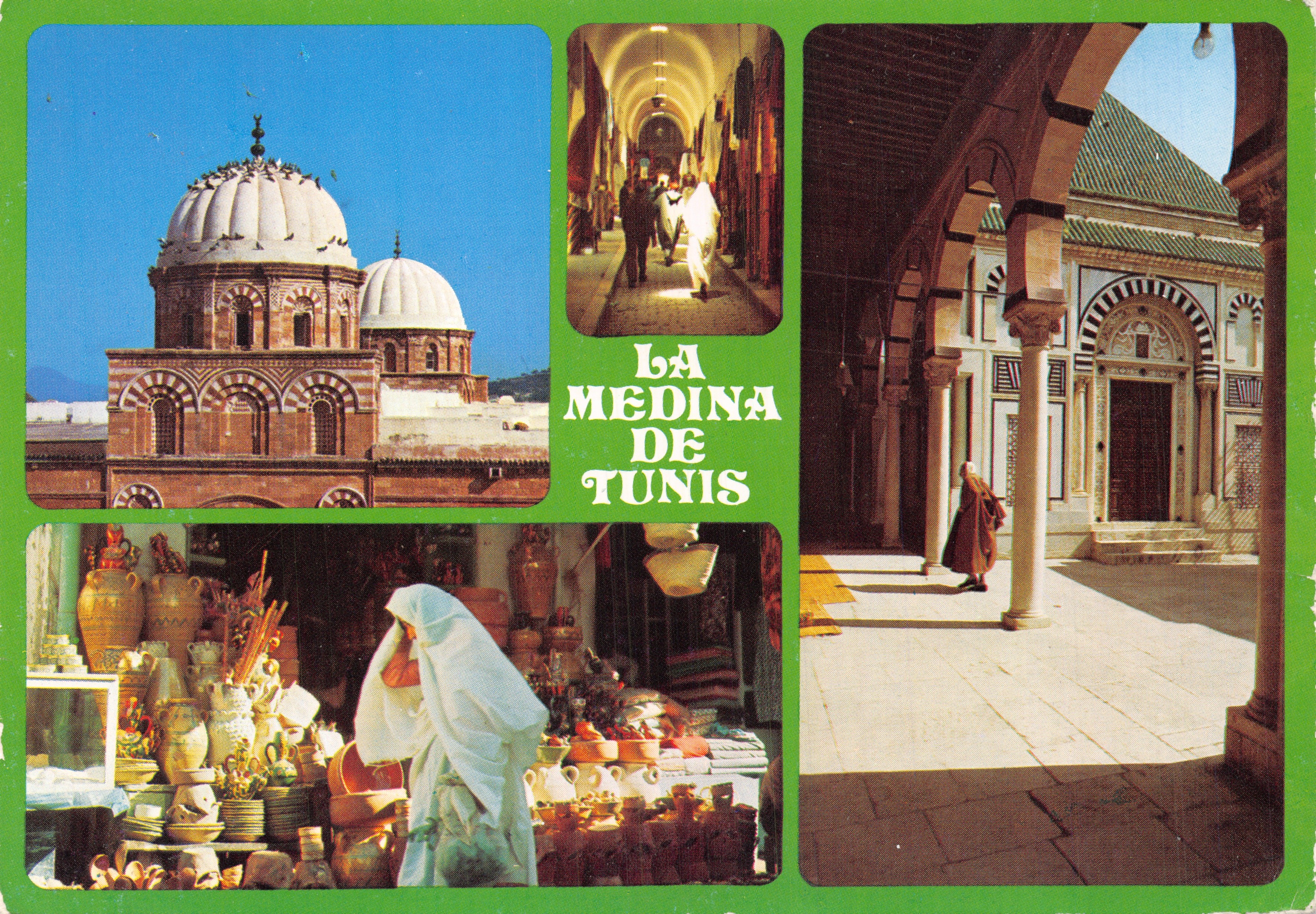 La Médina de Tunis — vue panoramique avec mosquée, souk et arcades — Éditions Tanit