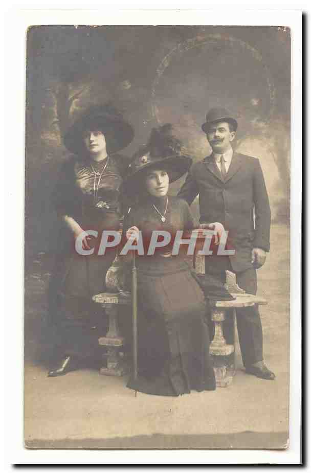 CPA Carte photo famille couple