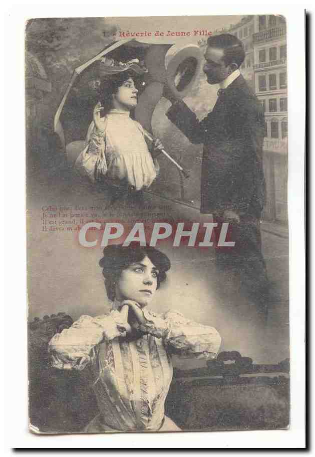 CPA Couple reverie de jeune fille
