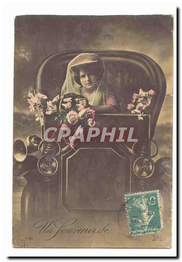 CPA fantaisie En souvenir de (voiture)