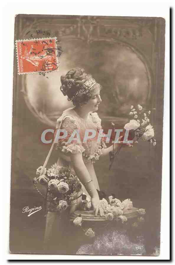 Fantaisie CPA Jeune femme et fleurs