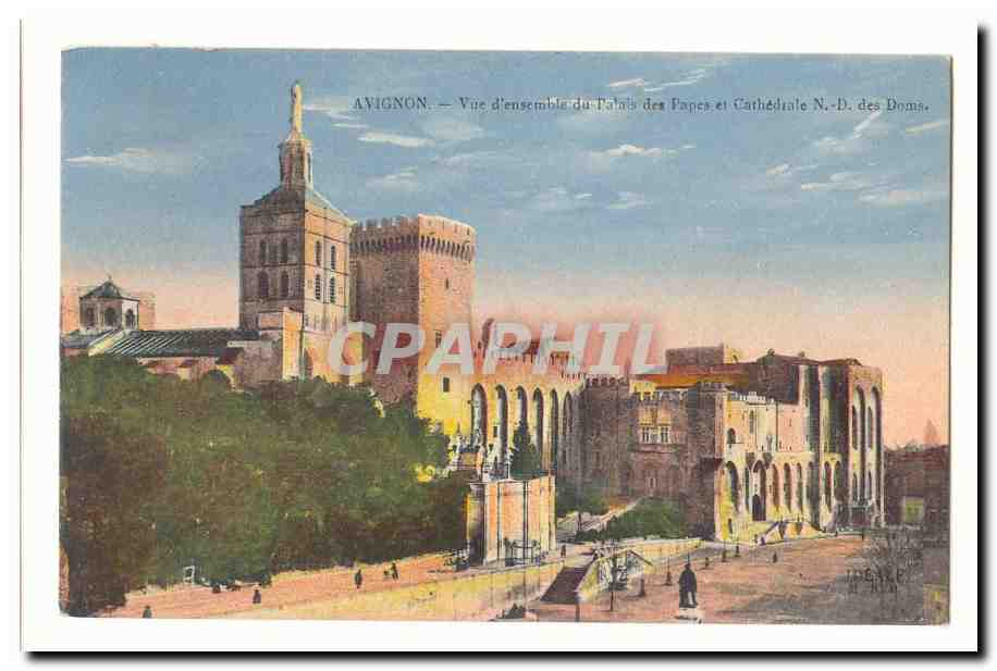 Avignon — Vue d'ensemble du Palais des Papes et Cathédrale N.-D. des Doms