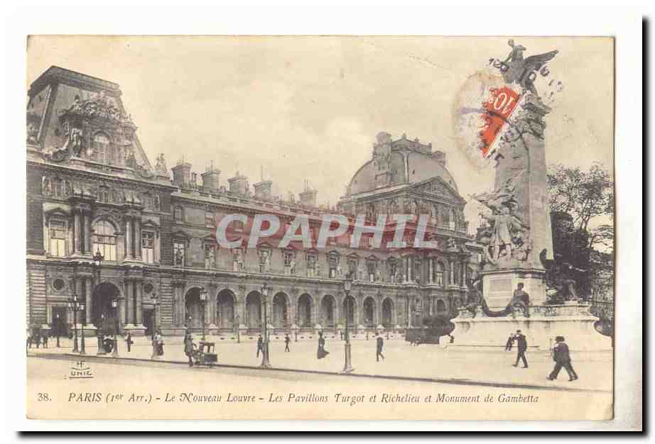 Paris (1er) CPA Le nouveau Louvre Les pavillons Turgot et Richelieu et Monument Gambetta