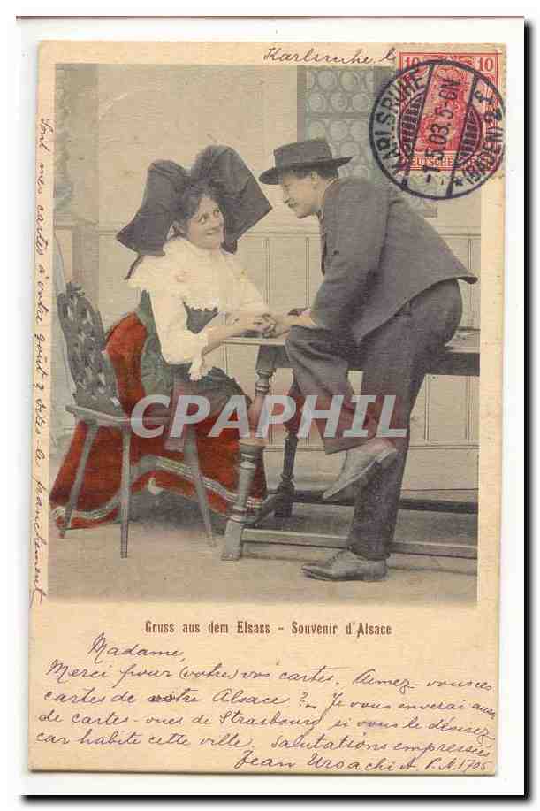 CPA Costumes Alsaciens (Alsace) Gruss aus dem Elsass Souvenir d'Alsace