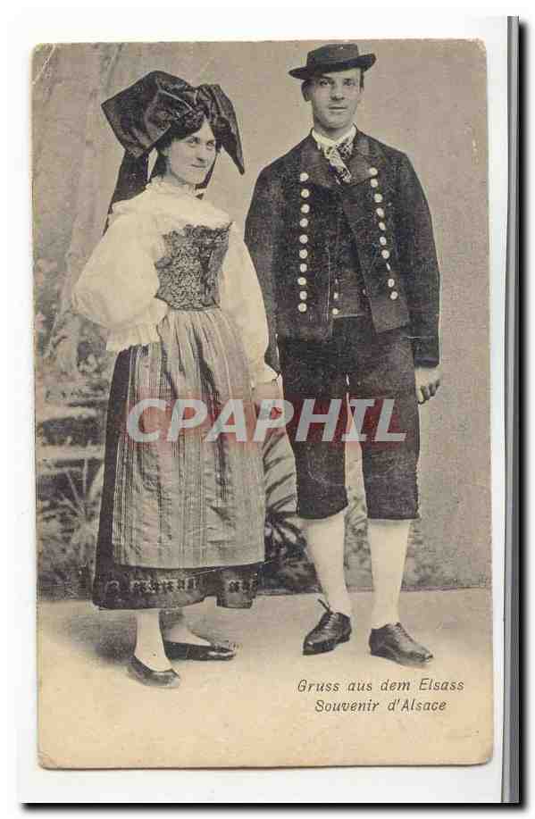 CPA Costumes Alsaciens (Alsace) Gruss aus dem Elsass Souvenir d'Alsace
