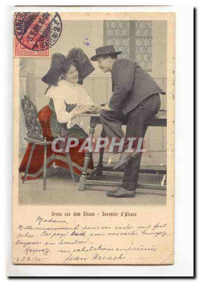 CPA Costumes Alsaciens (Alsace) Gruss aus dem Elsass Souvenir d'Alsace