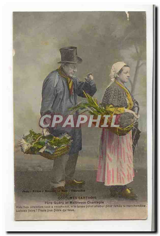 Costumes Sarthois — Père Quéru et Maitresse Chantepie — Photo Éditeur J. Bourdon, La Fère - Champeaux