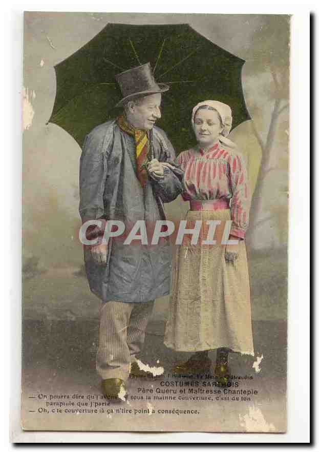 CPA costumes sarthois Pere Queru et maitresse Chatnepie
