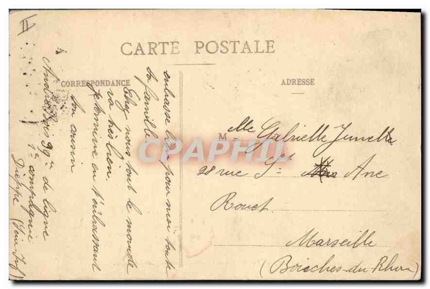 CPA Dieppe le chateau et l'hotel Regina vue des Jardins du casino  — Rückseite