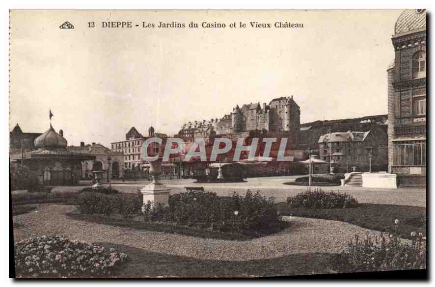 CPA Dieppe Les Jardins du Casino et le Vieux Chateau 