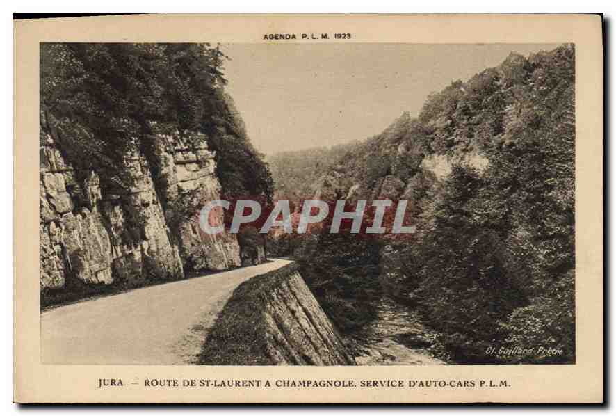 CPA Jura route de St Laurent a Champagnole service d'Auto Cars PLM 