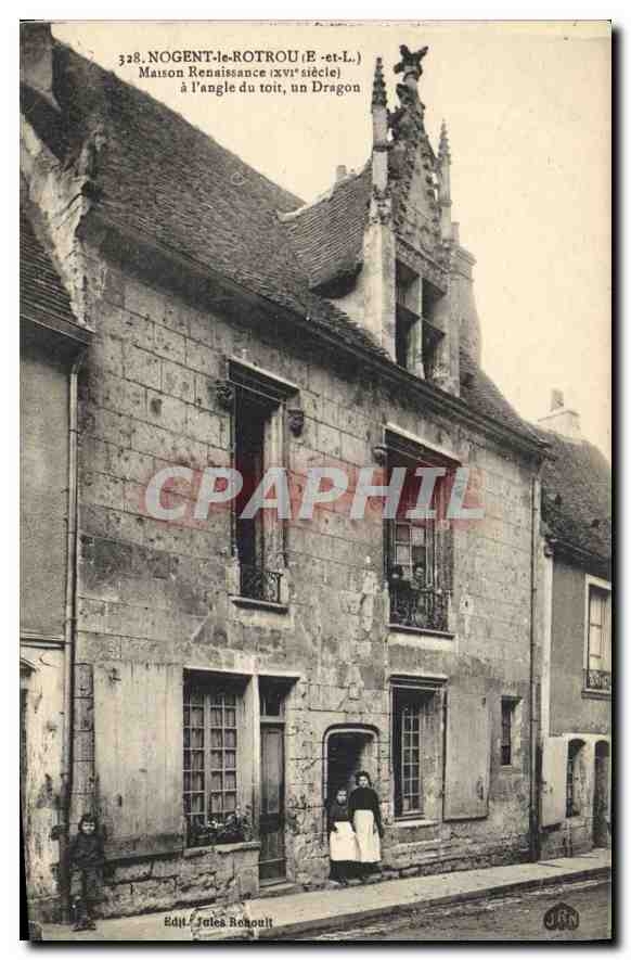 Nogent-le-Rotrou — Maison Renaissance (xviie siècle) à l'angle du toit, un Dragon — Édit. Jules Béhonil
