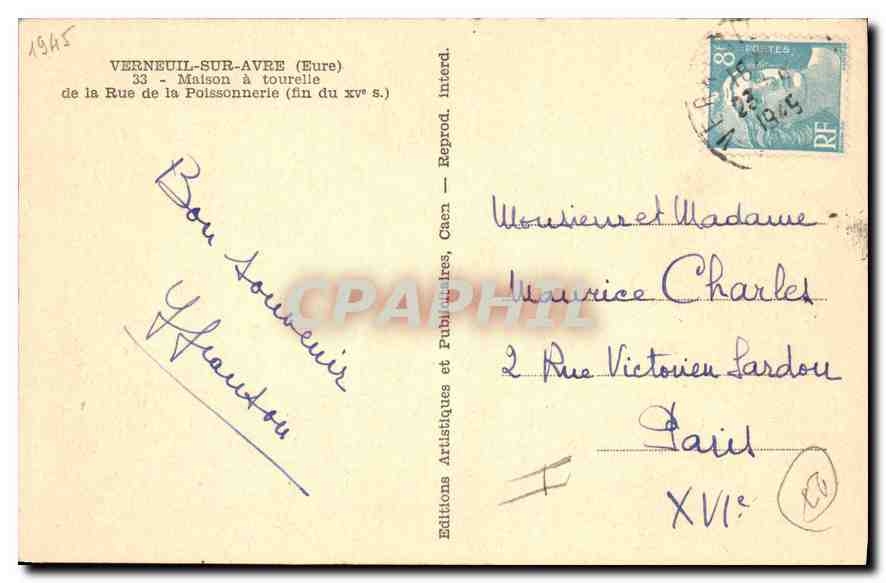 Verneuil-sur-Avre — Maison à tourelle de la Rue de la Poissonnerie (fin du xve s.) — Éditions Artistiques et Publiques, Caen — Rückseite