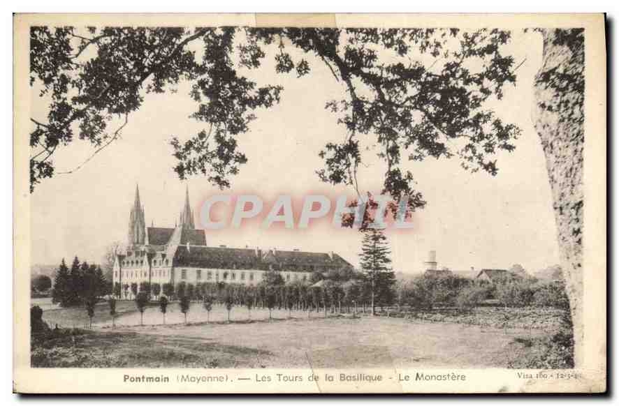 CPA Pontmain Moyenne les tours de la Basilique le Monastere 