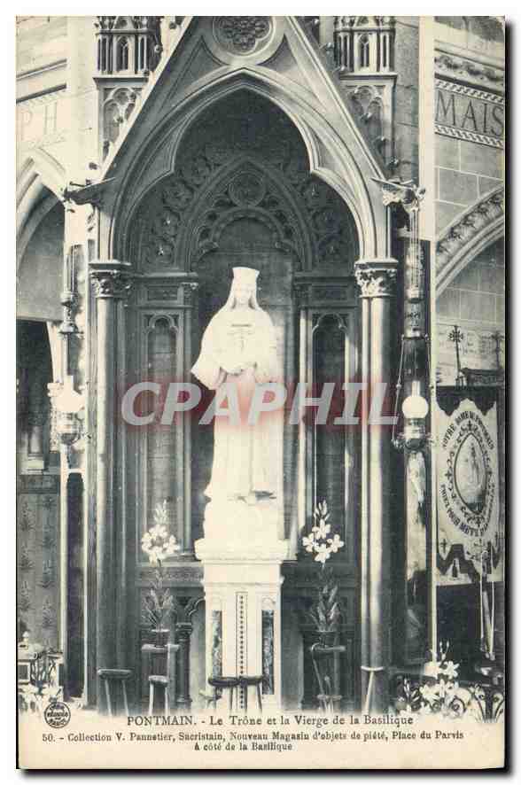 Fontmain - Le Trône et la Vierge de la Basilique — Collection V. Pannetier, Sacristain, Nouveau Magasin d'objets de piété, Place du Parvis