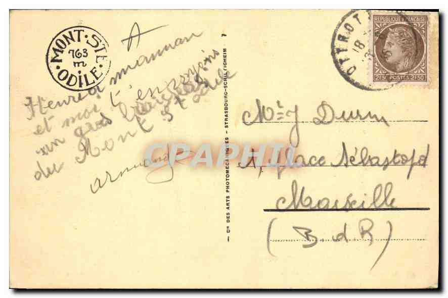 CPA Mont Ste Odile salle des Hotes  — Verso