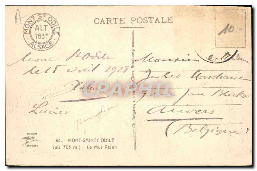 CPA Mont Sainte Odile le Mur Paien  — Rückseite