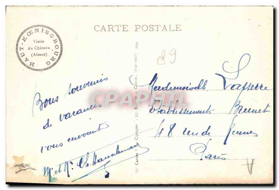Haut-Kœnigsbourg (Al.) — Le Grand Escalier — éditeur Carte de la Charte, n°11 — Verso
