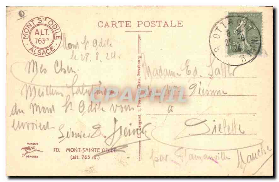 CPA Mont Ste Odile  — Verso