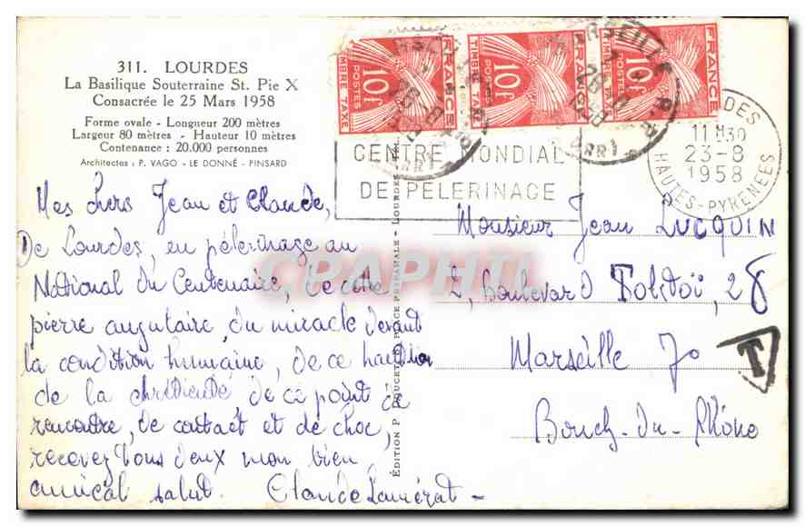 CPA Lourdes La Basilique Souterraine St Pie X  — Verso