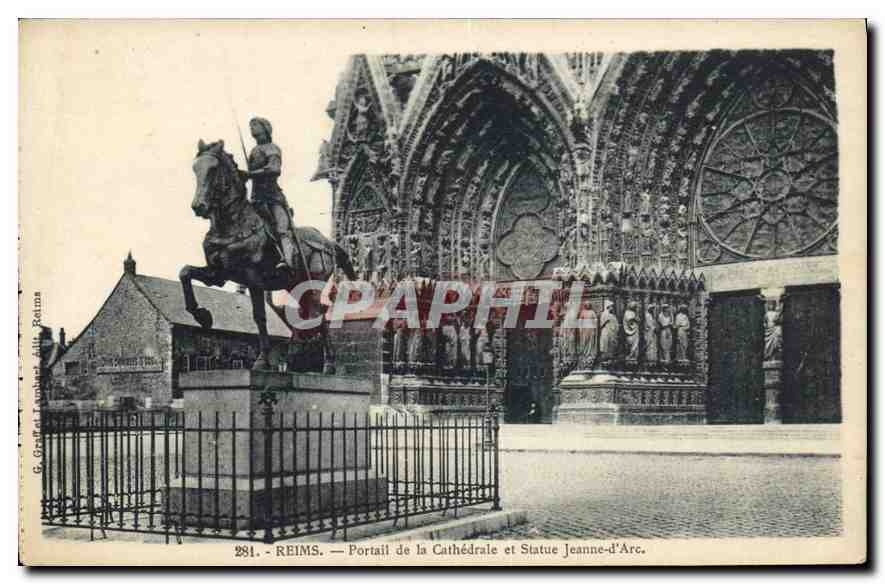 CPA Reims Portail de la Cathedrale et Statue Jeanne d'Arc 