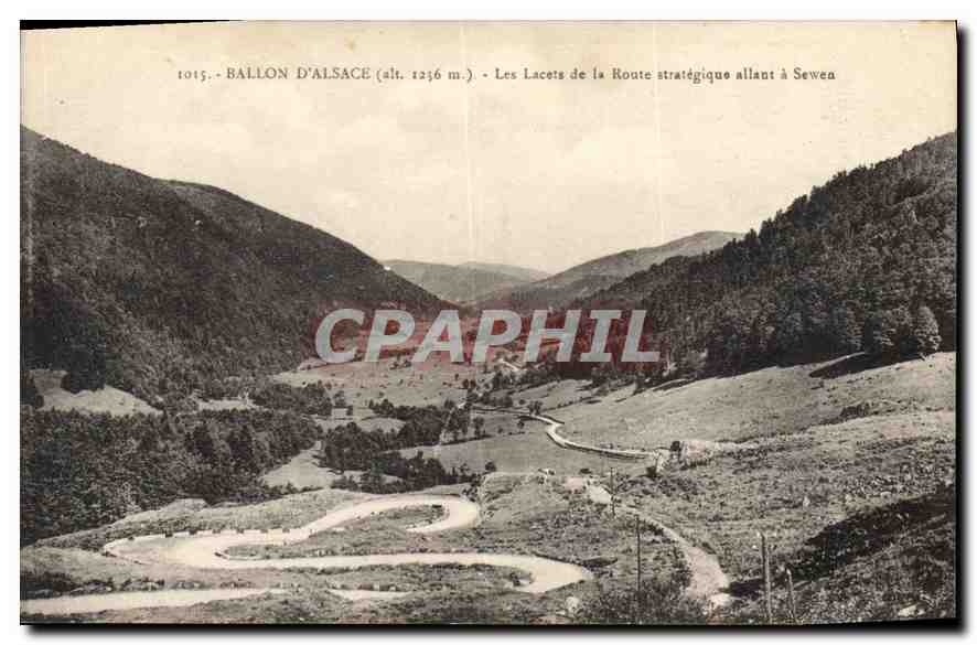Ballon d'Alsace (alt. 1256 m.) — Les lacets de la route stratégique allant à Sewean — Cartes 'La Cigogne', Strasbourg