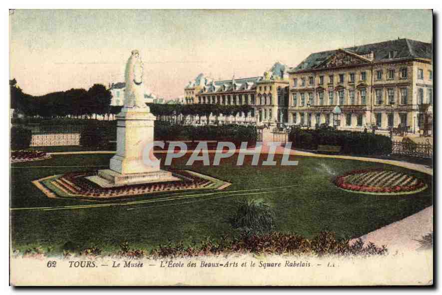 CPA Tours Le Musee l'Ecole des Braux Arts et le Square Rabelais 