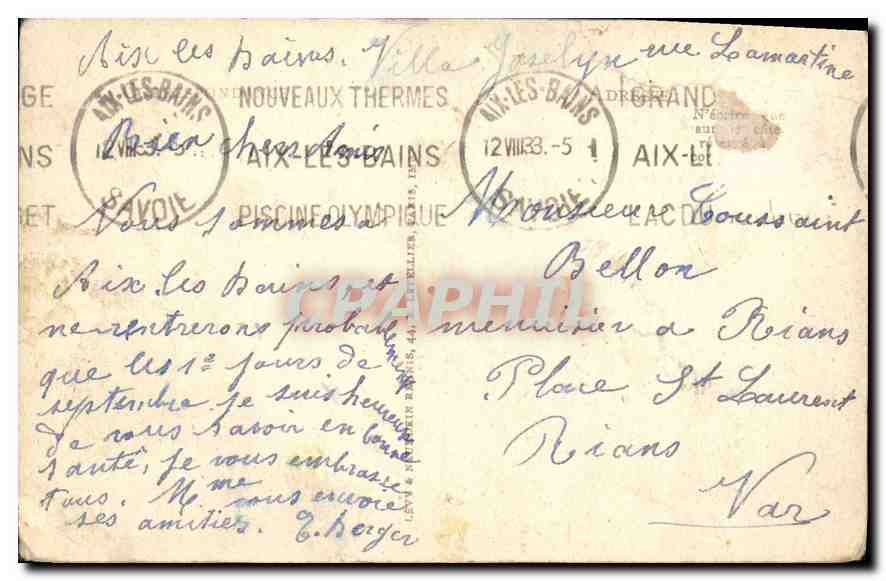 CPA Aix les Bains Parc du Casino des Fleurs vu du Grand Cercle  — Rückseite