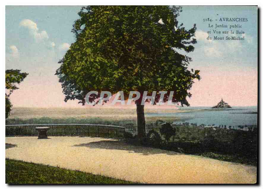 Avranches — Le Jardin public et Vue sur la Baie du Mont Saint-Michel — éditeur CPAPHIL, n° 3184