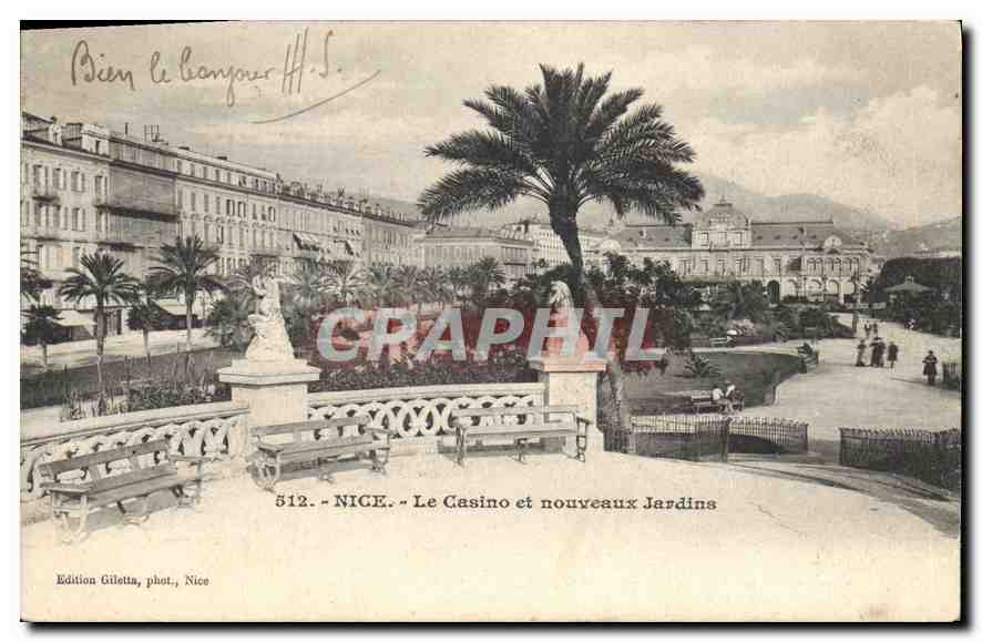 Nice — Le Casino et nouveaux Jardins — Édition Giletta, phot. Nice, n° 512