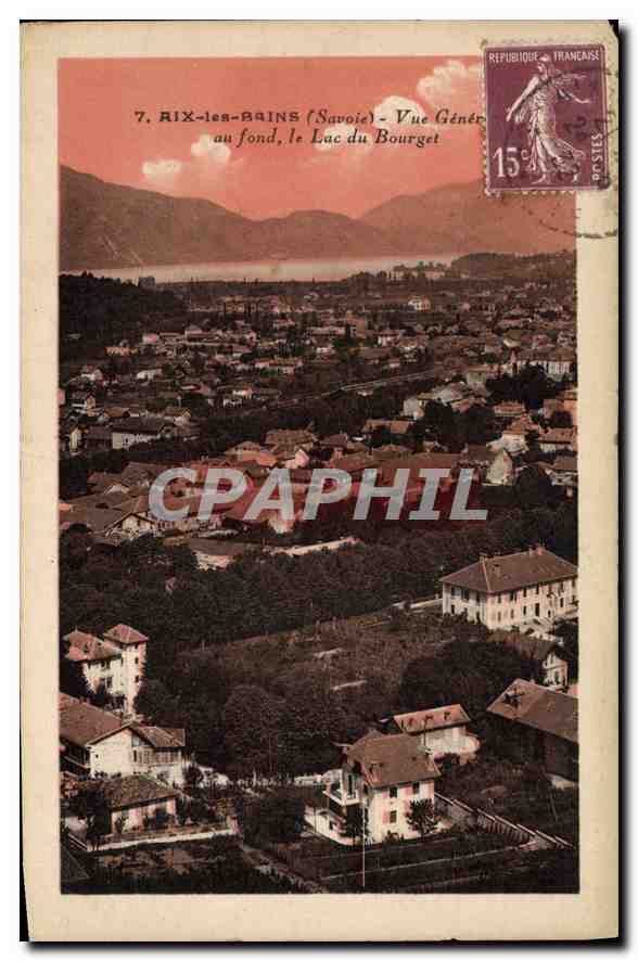 CPA Aix les Bains Savoie Vue Generale au fond le Lac du Bourget 