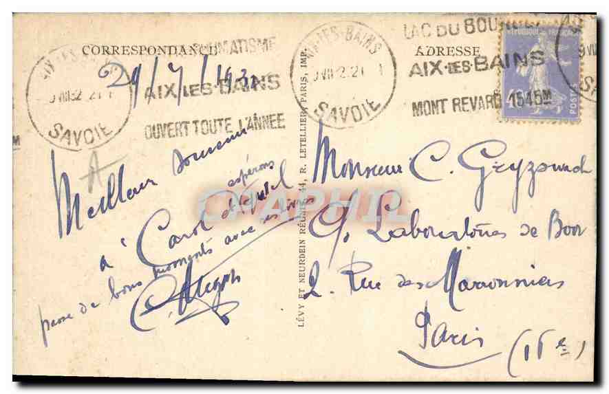 CPA Aix les Bains Grand Hotel Bernascon  — Verso