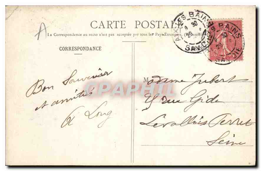 CPA Aix les Bains Hotel La Villa des Fleurs  — Verso