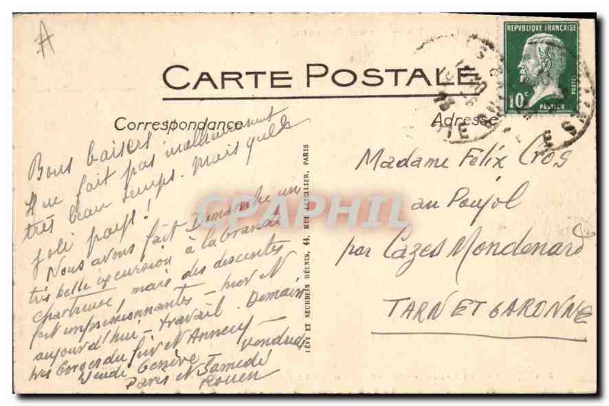 CPA Aix les Bains Hotel Lac du Bourget Tunnel de Saint Innocent Rochers de Brizon  — Verso