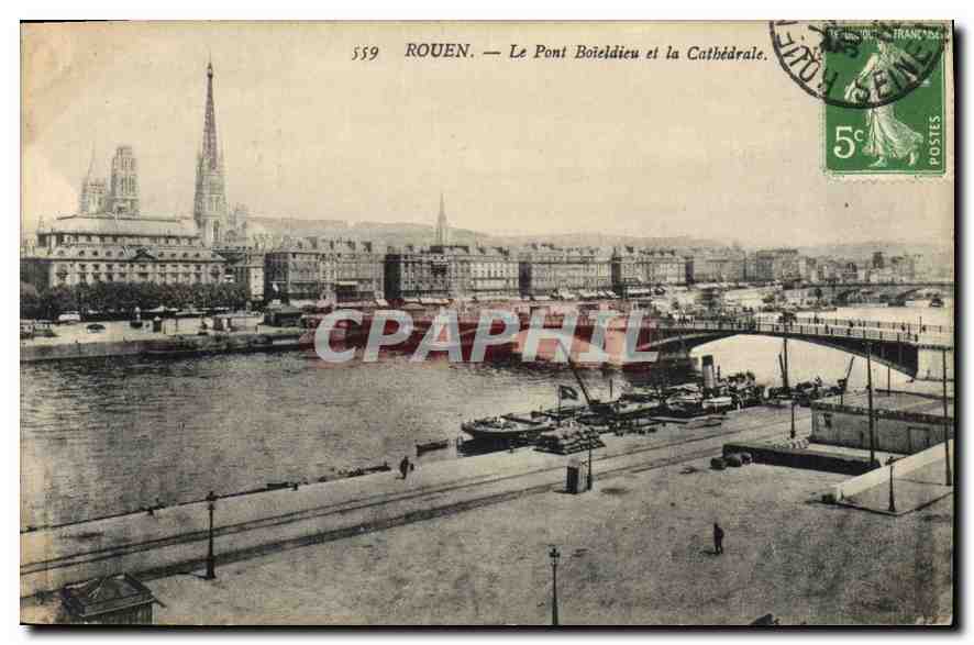 CPA Rouen Le Pont Boieldieu et la Cathedrale 