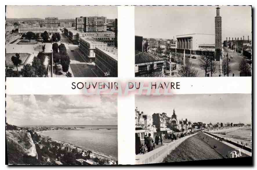 CPA Souvenir du Havre la Place de l'Hotel de Ville la Gare l'entree du Port le Boulevard Albert Ier 