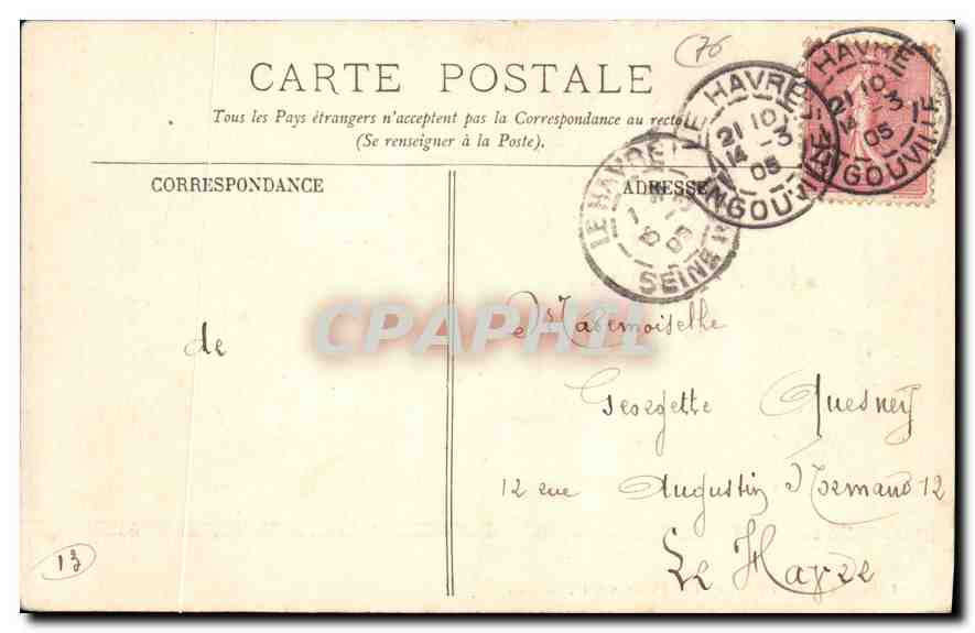 CPA Le Havre le Cap de la Heve  — Rückseite