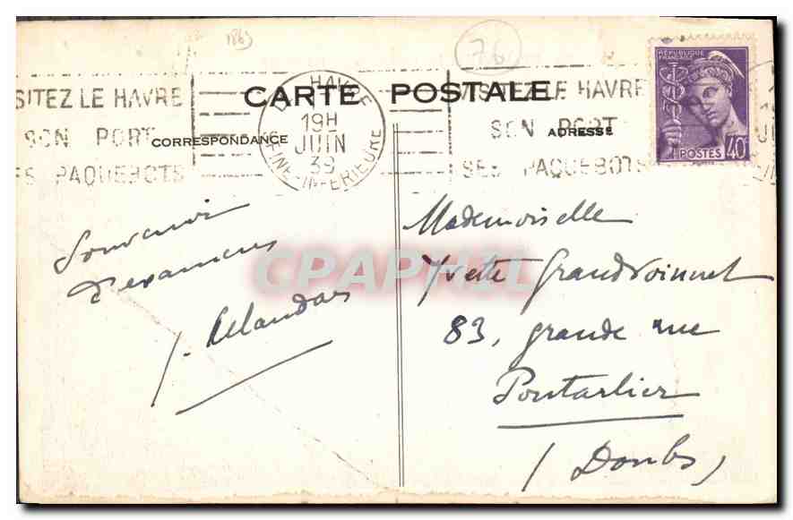 CPA Le Havre la Falaise vers les Phares  — Rückseite