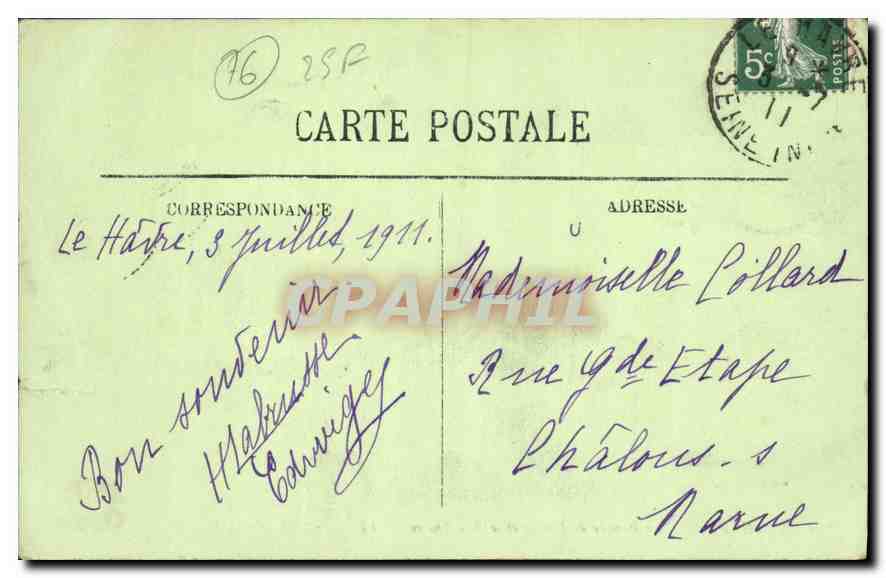 CPA Le Havre la Banque de France et la Rue Thiers Tramway — Rückseite