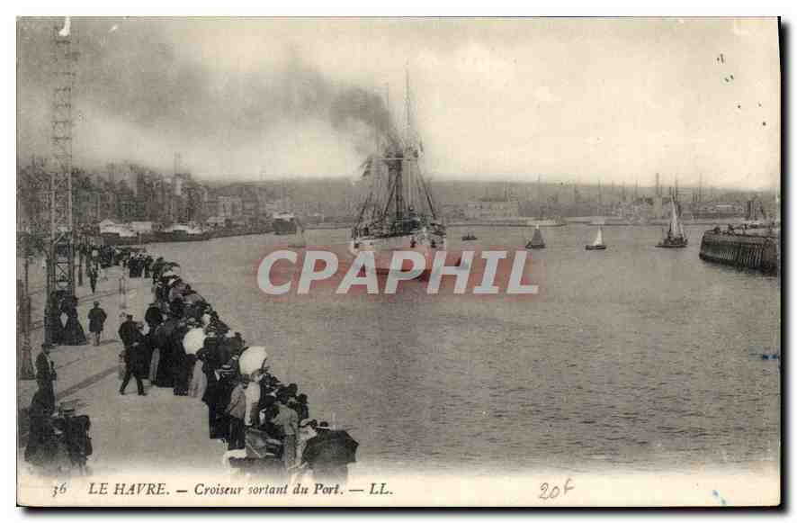 CPA Le Havre Croiseur sortant du Port 