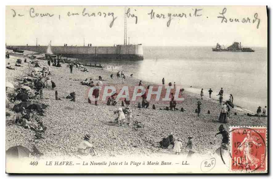 CPA Le Havre la Nouvelle Jetee et la Plage a Maree Basse 