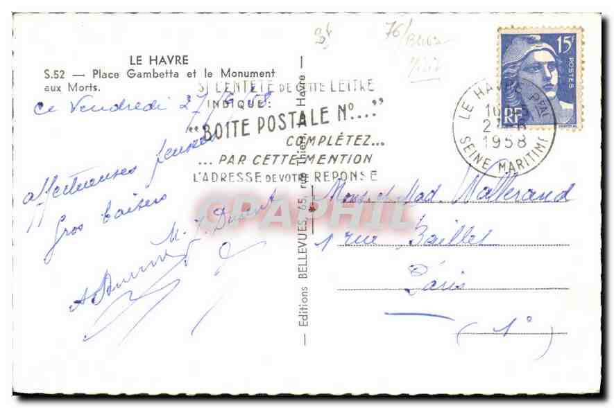 CPA Le Havre place Gambetta et le Monument aux Morts  — Rückseite