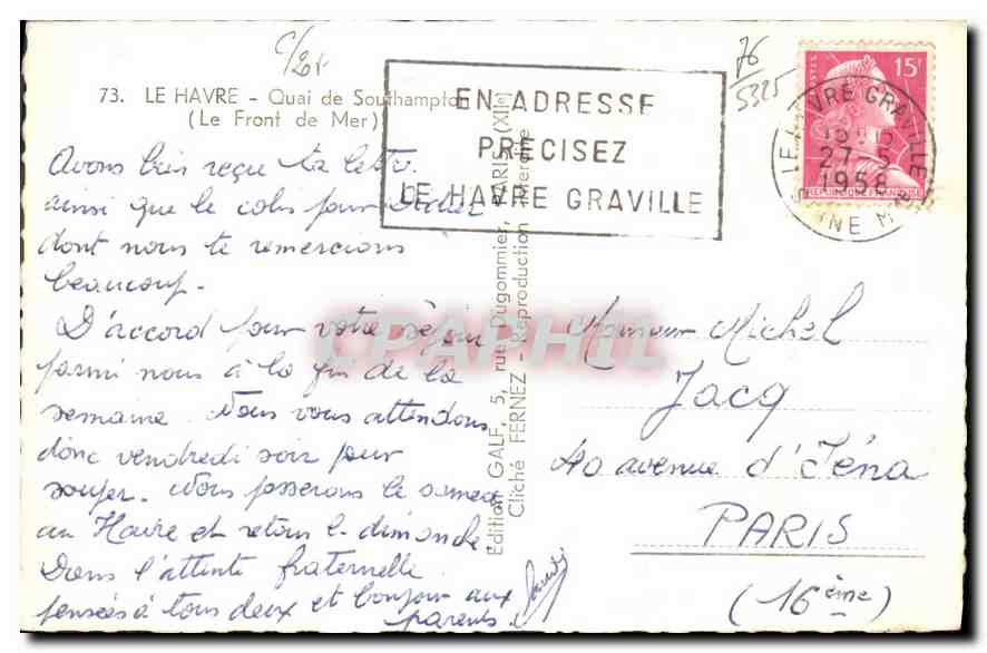 CPA Le Havre Quai de Southampton le Front de Mer  — Rückseite